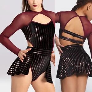 Weissman Elite dance costume burgundy red velvet Need You Tonight D11810 IC 7/8